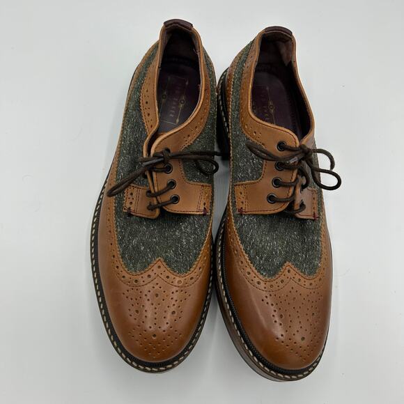 Ted Baker London Brogue Wingtip Shoes Brown Leather & Wool Saddle Oxford Men 41 - Picture 2 of 13